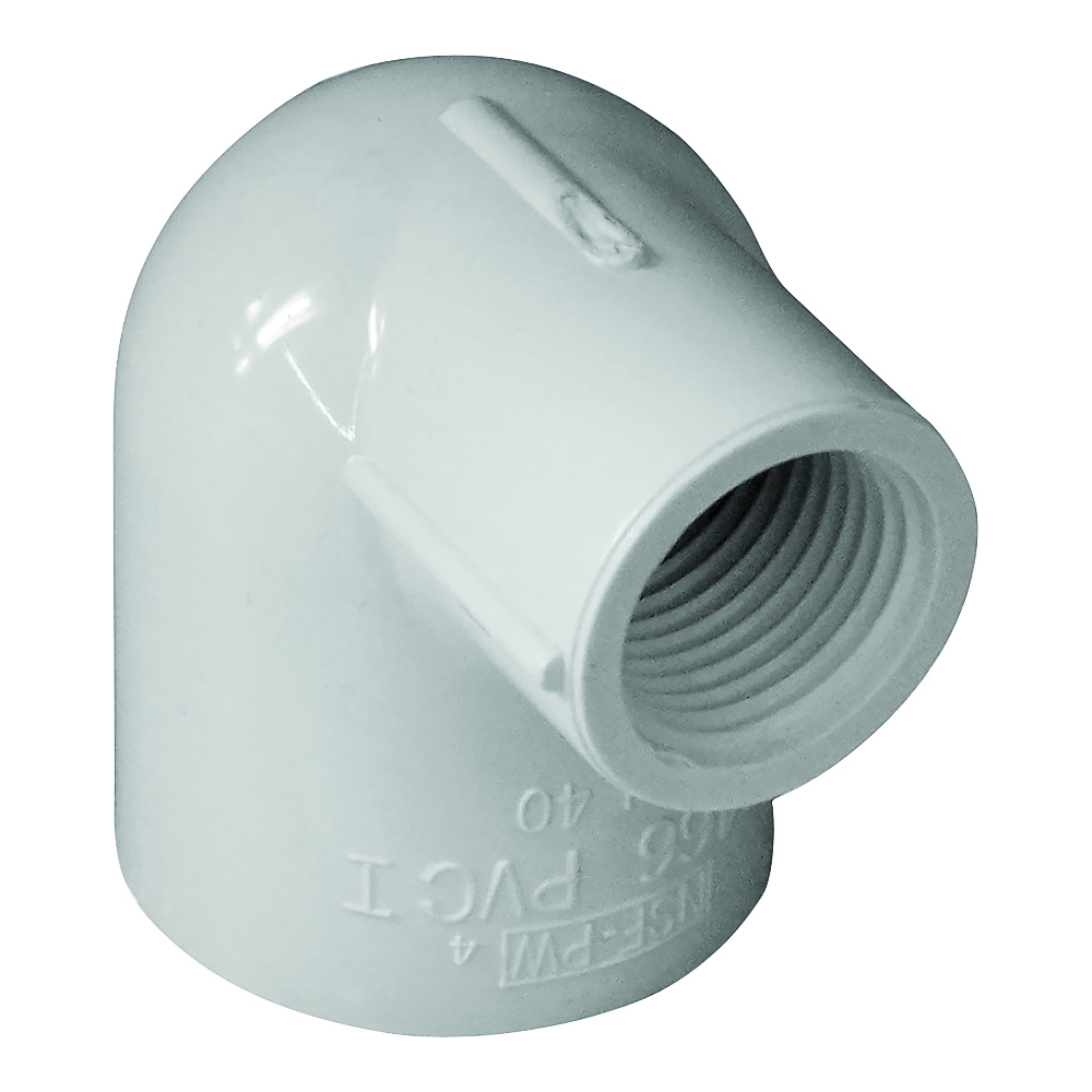 Genova 300 Series 34115 Reducing Pipe Elbow, 1 x 1/2 in, Slip x FIP, 90 deg Angle, PVC, White, SCH 40 Schedule