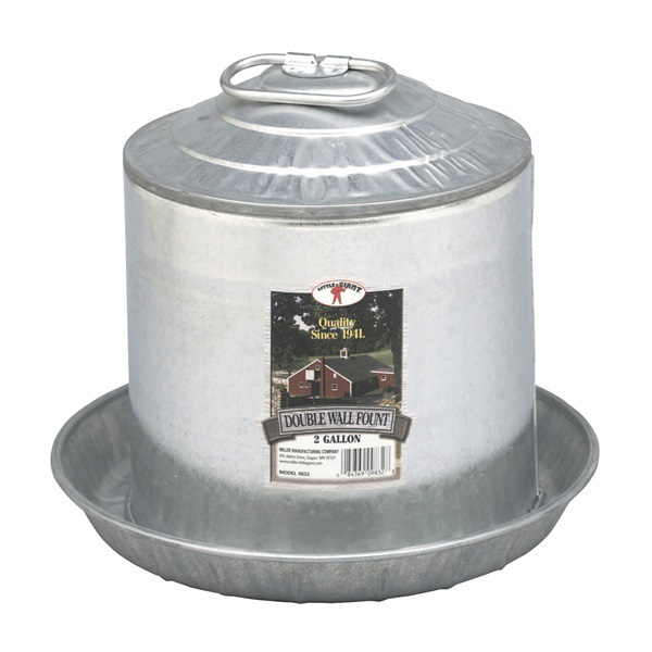 9832 Poultry Fount, 2 gal Capacity, Galvanized Steel, Floor, Ground Mounting