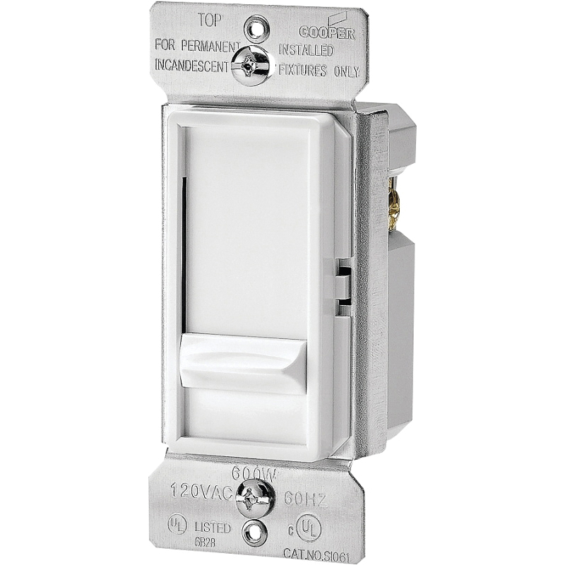 Eaton Wiring Devices SI061-W-K Dimmer, 120 V, 600 W, Incandescent Lamp, White