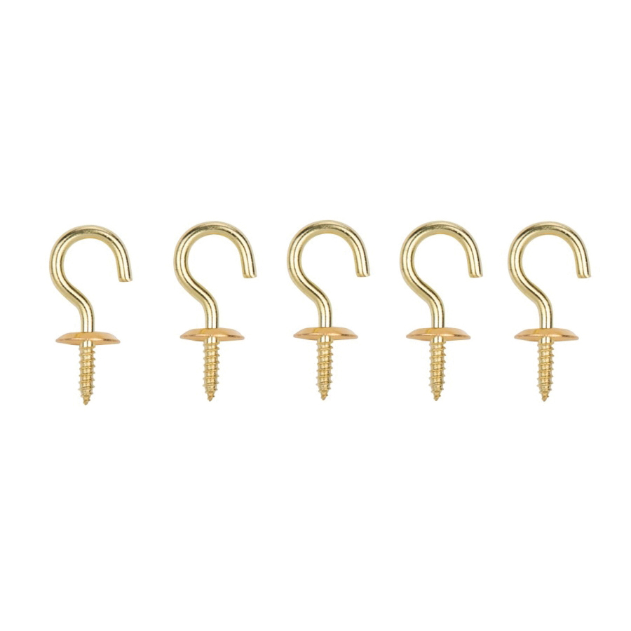 Cup Hook LR-383-PS, 5/16 in Opening, 3 mm Thread, 1-1/8 in L, Brass, Brass