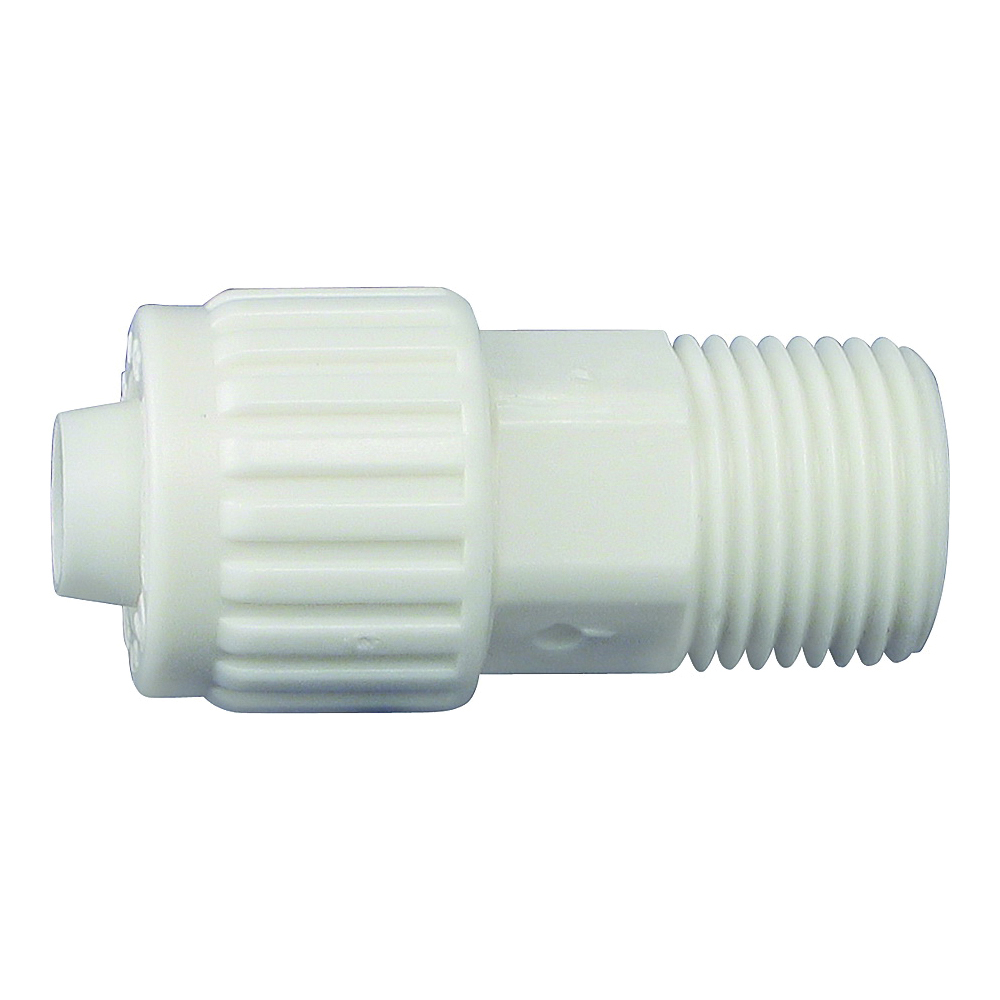 16852 Tube to Pipe Adapter, 1/2 x 3/8 in, PEX x MPT, Polyoxymethylene, White, 200 psi Pressure