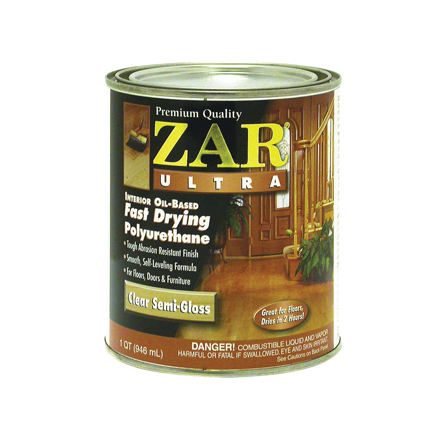 33012 Interior Polyurethane Floor Finish, Semi-Gloss, Liquid, Amber, 1 qt, Can