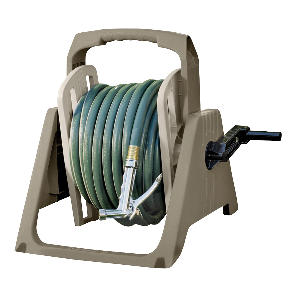 TSA100M Hose Reel, Can Hold 100 ft of 5/8 in Hose, Swing-Up Handle, Vinyl, Leader Hose Included