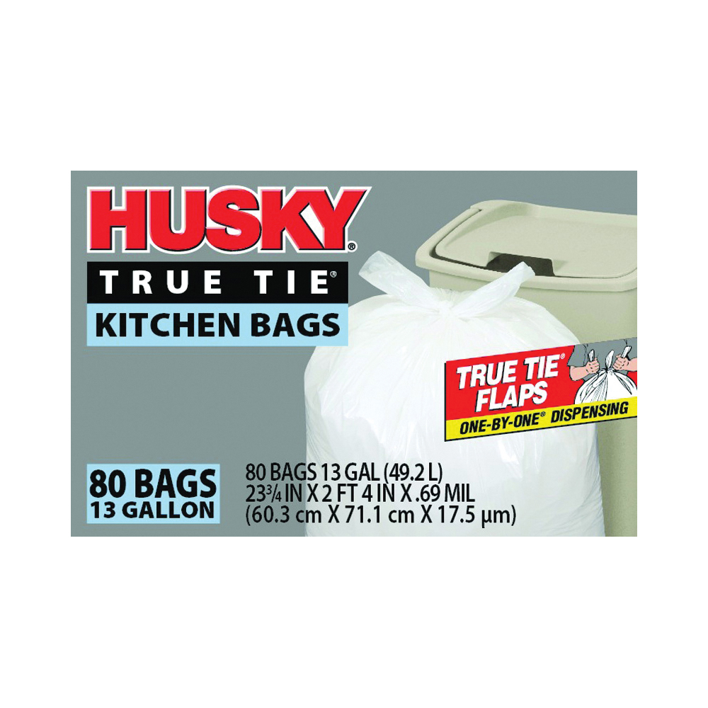 HK13WC080W Kitchen Trash Bag, 13 gal, Poly, White