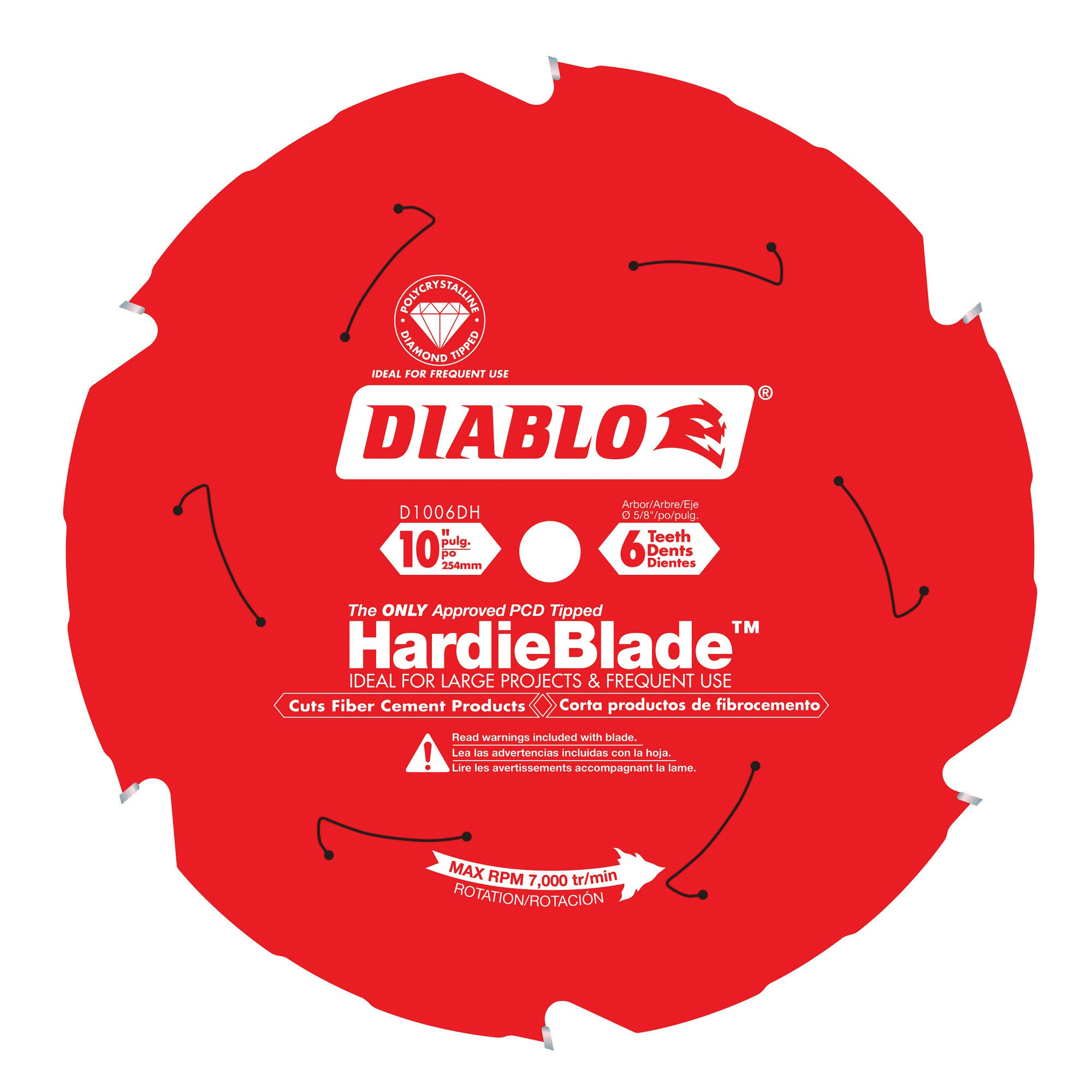 D1006DH Circular Saw Blade, Cement, 10 in Dia, 5/8 in Arbor, 6-Teeth, Polycrystalline Diamond Cutting Edge