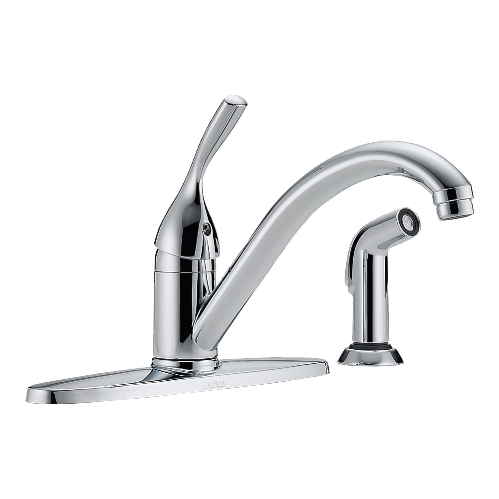 400-DST Kitchen Faucet with Side Sprayer, 1.8 gpm, 1-Handle, Brass, Chrome-Plated, Deck, Lever Handle