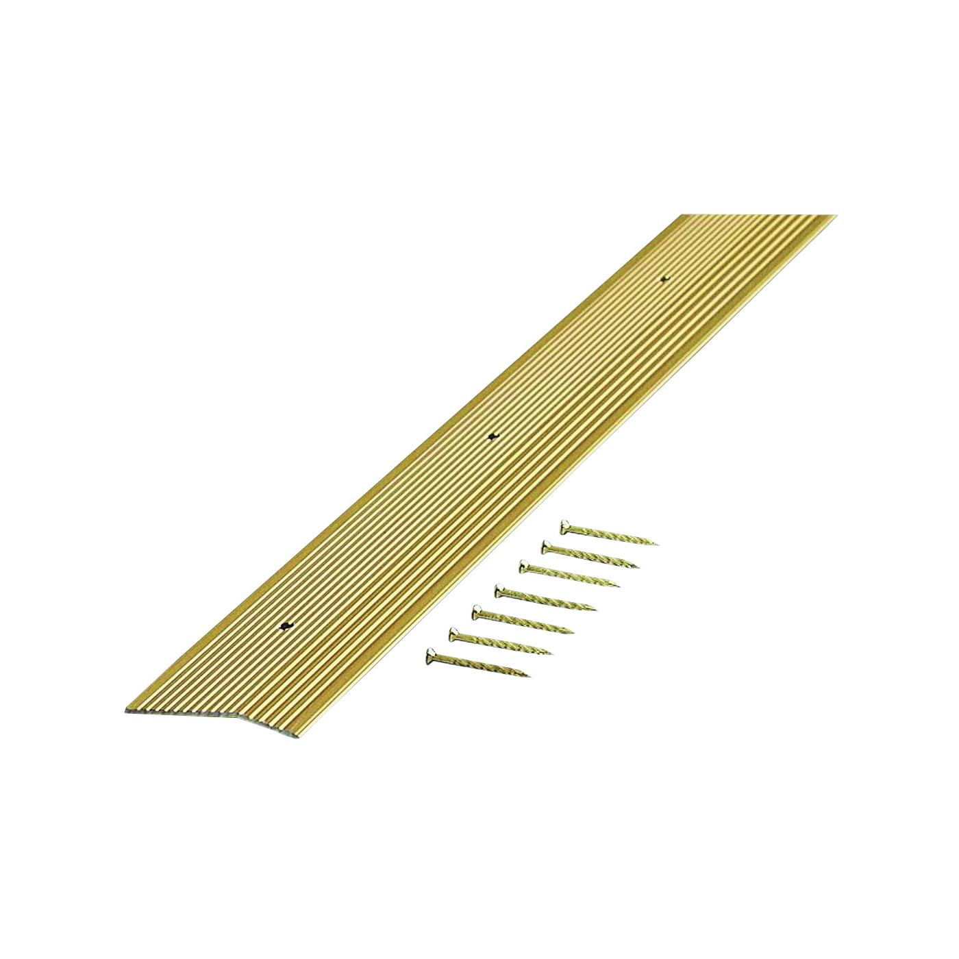 79244 Carpet Trim, 36 in L, 2 in W, Fluted Surface, Aluminum, Satin Brass