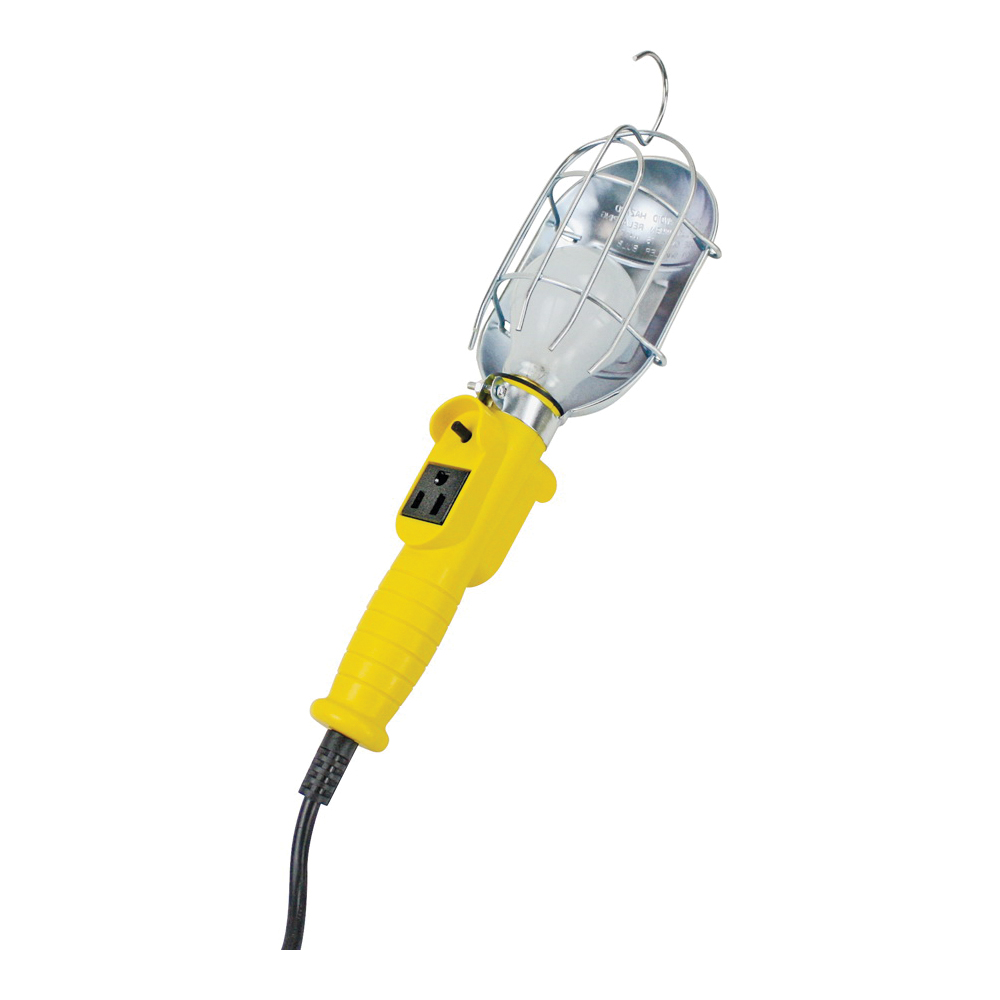 ORTL010625 Work Light with Metal Guard and Single Outlet, 75 W, 12 A, Incandescent Lamp, 25 ft L Cord, Yellow