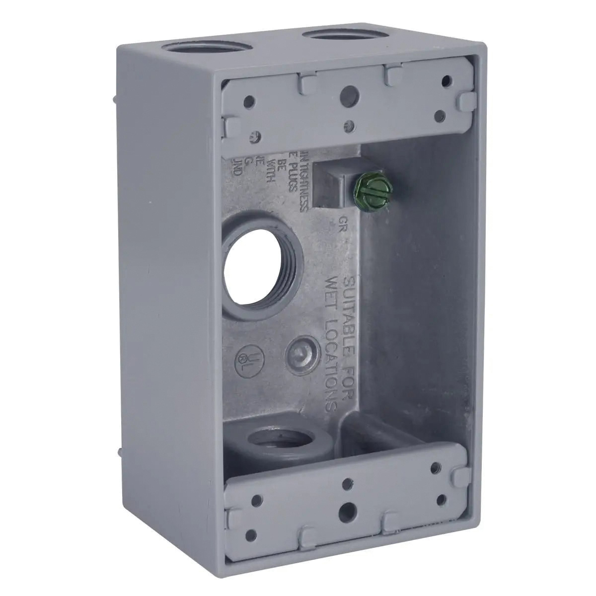 5321-5 Weatherproof Box, 2-13/16 in W, 4-9/16 in D, 2-9/64 in H, 4-Knockout, NEMA 3R, Aluminum, Gray