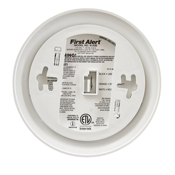 First Alert 9120B6CP Smoke Alarm, 120 V, Ionization Sensor, 85 dB