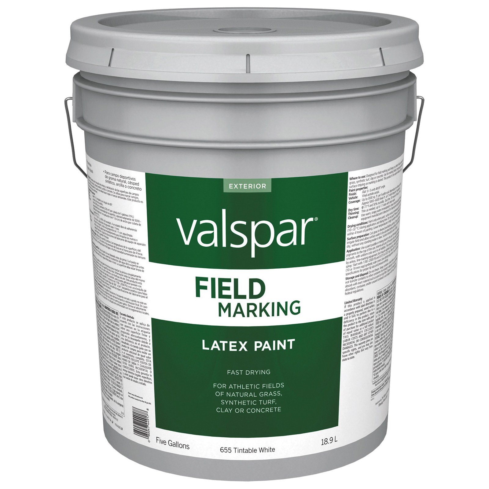 Valspar Armor 655 Series 044.0000655.008 Field and Zone Marking Paint, Flat, White, 5 gal, Pail