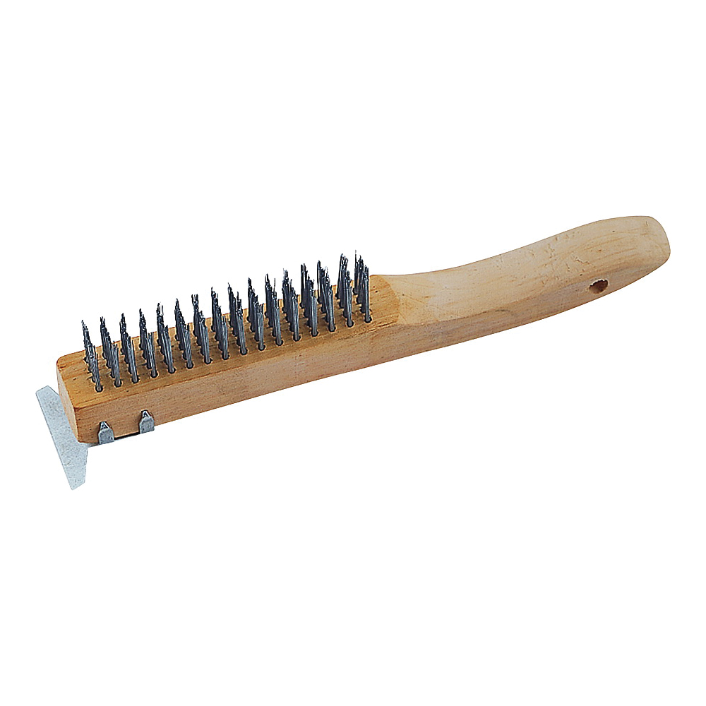 TGE-WB416 Wire Brush with Scraper, 1-3/4 in L Trim, Zinc Bristle, 3/4 in W Brush, 10-1/4 in OAL