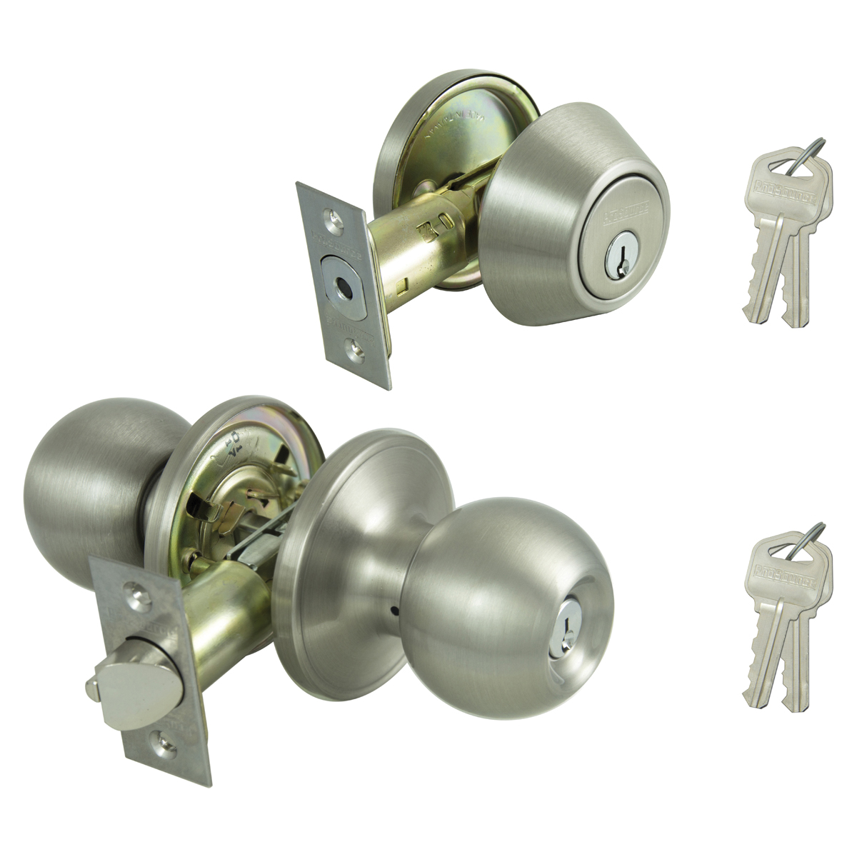 ProSource B3PB1-PS Deadbolt and Entry Lockset, Turnbutton Lock, Saturn Design, Satin Nickel, 3 Grade, Stainless Steel