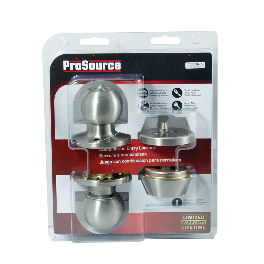 ProSource B3PB1-PS Deadbolt and Entry Lockset, Turnbutton Lock, Saturn Design, Satin Nickel, 3 Grade, Stainless Steel