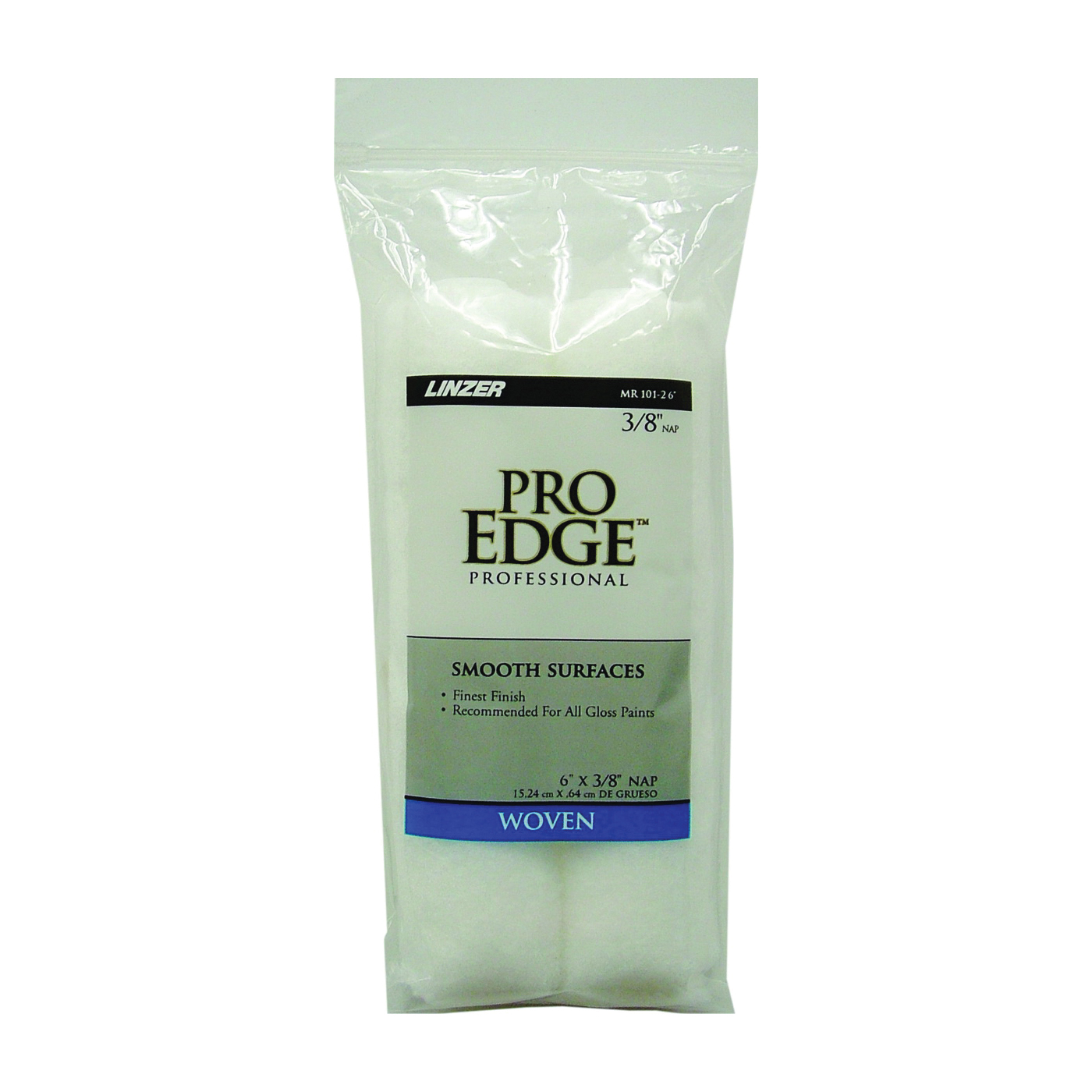 MR 101-2 6IN Paint Roller Cover, 3/8 in Thick Nap, 6 in L, Woven Fabric Cover, White