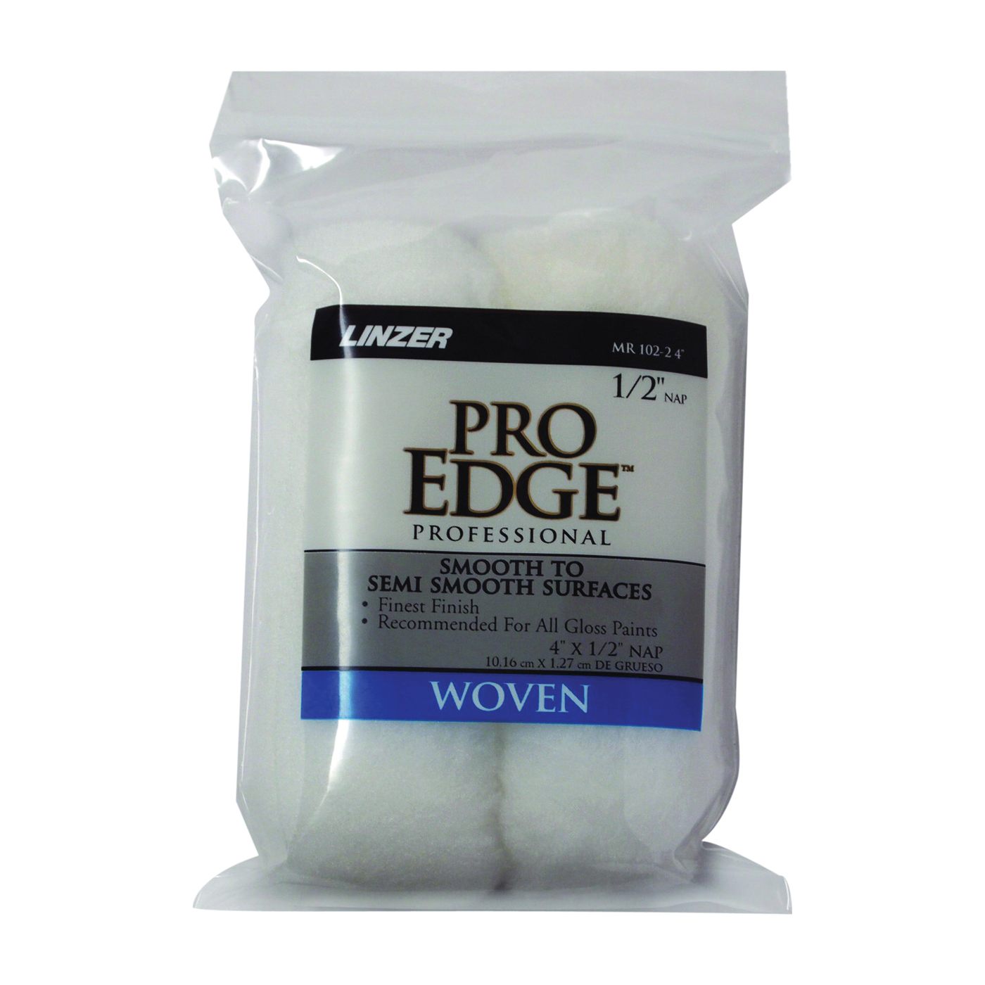 MR 102-2 4IN Paint Roller Cover, 1/2 in Thick Nap, 4 in L, Woven Fabric Cover, White