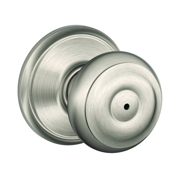 Schlage F Series F40VGEO619 Privacy Lockset, Round Design, Knob Handle, Satin Nickel, Metal, Interior Locking