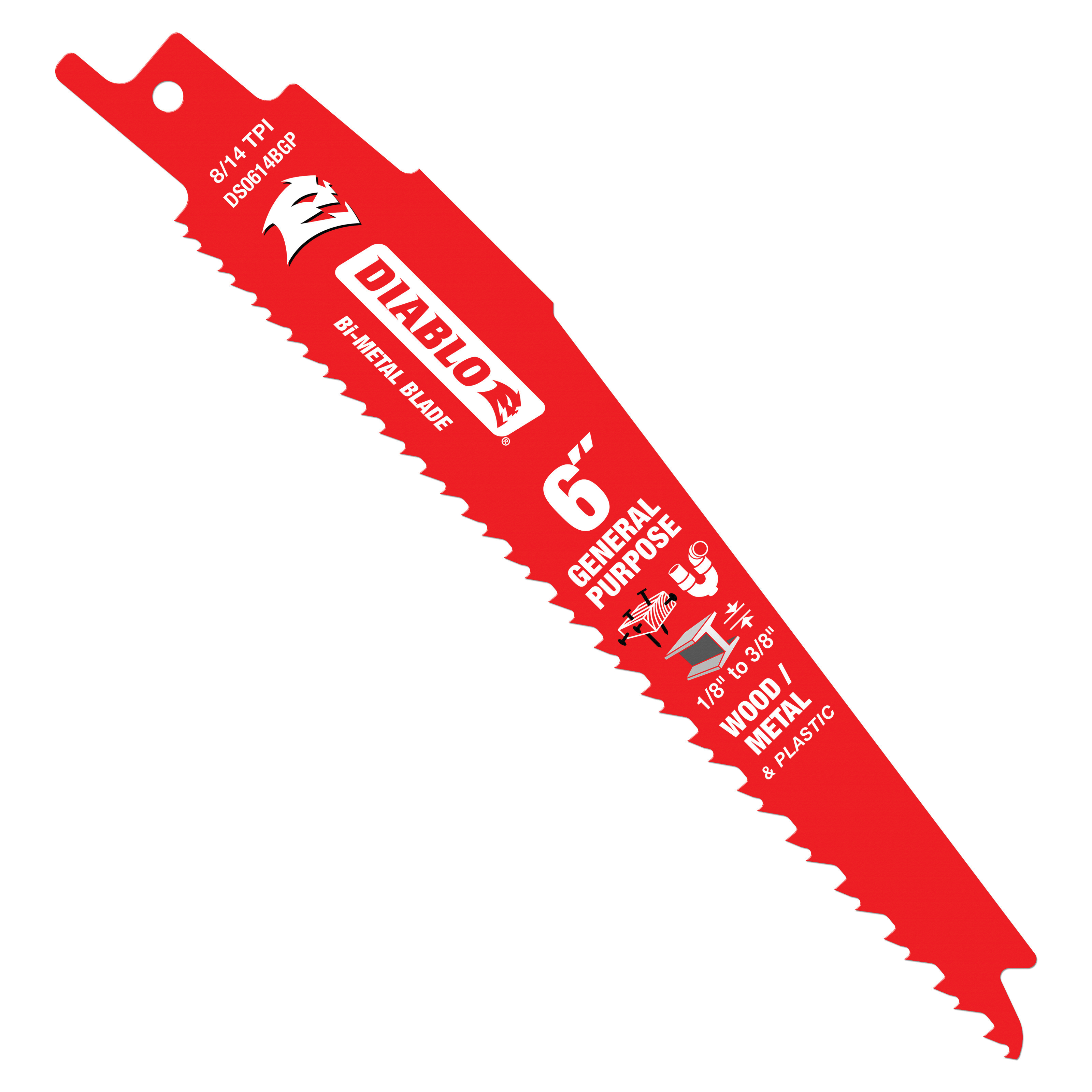 DS0614BGP5 Reciprocating Saw Blade, 1 in W, 6 in L, 8/14 TPI, Bi-Metal Cutting Edge