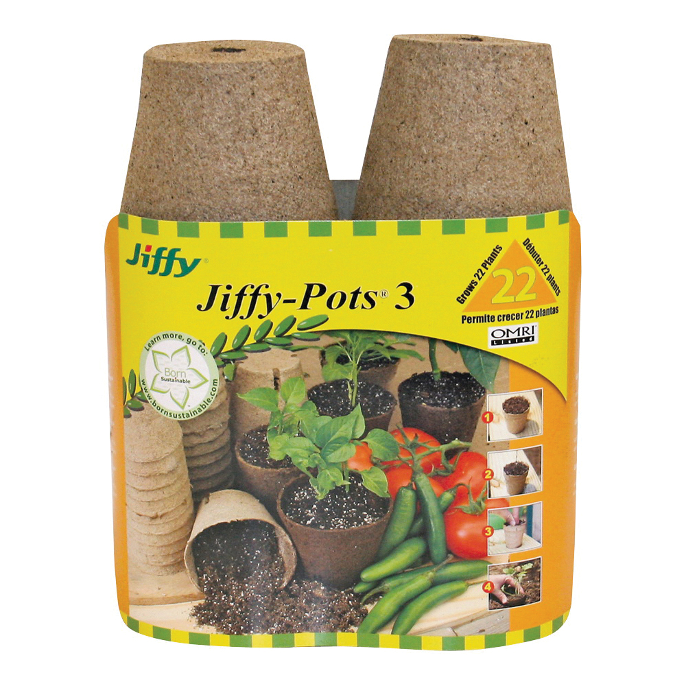 JP322 22X3 Round Jiffy Peat Pots, Canadian Sphagnum Peat Moss/Wood Pulp, Brown