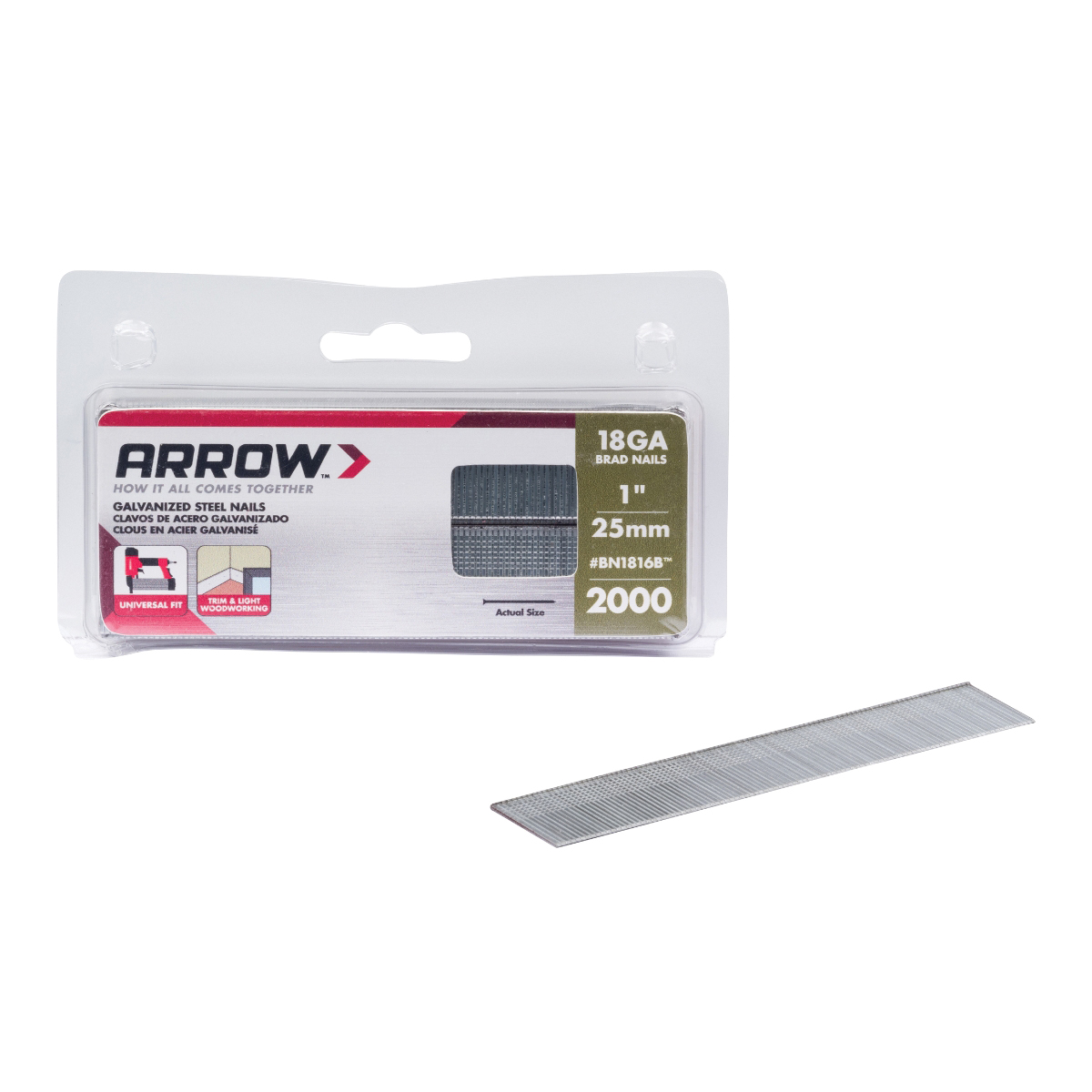 BN1816BCS Brad Nail, 1 in L, Steel, Plain, Smooth Shank