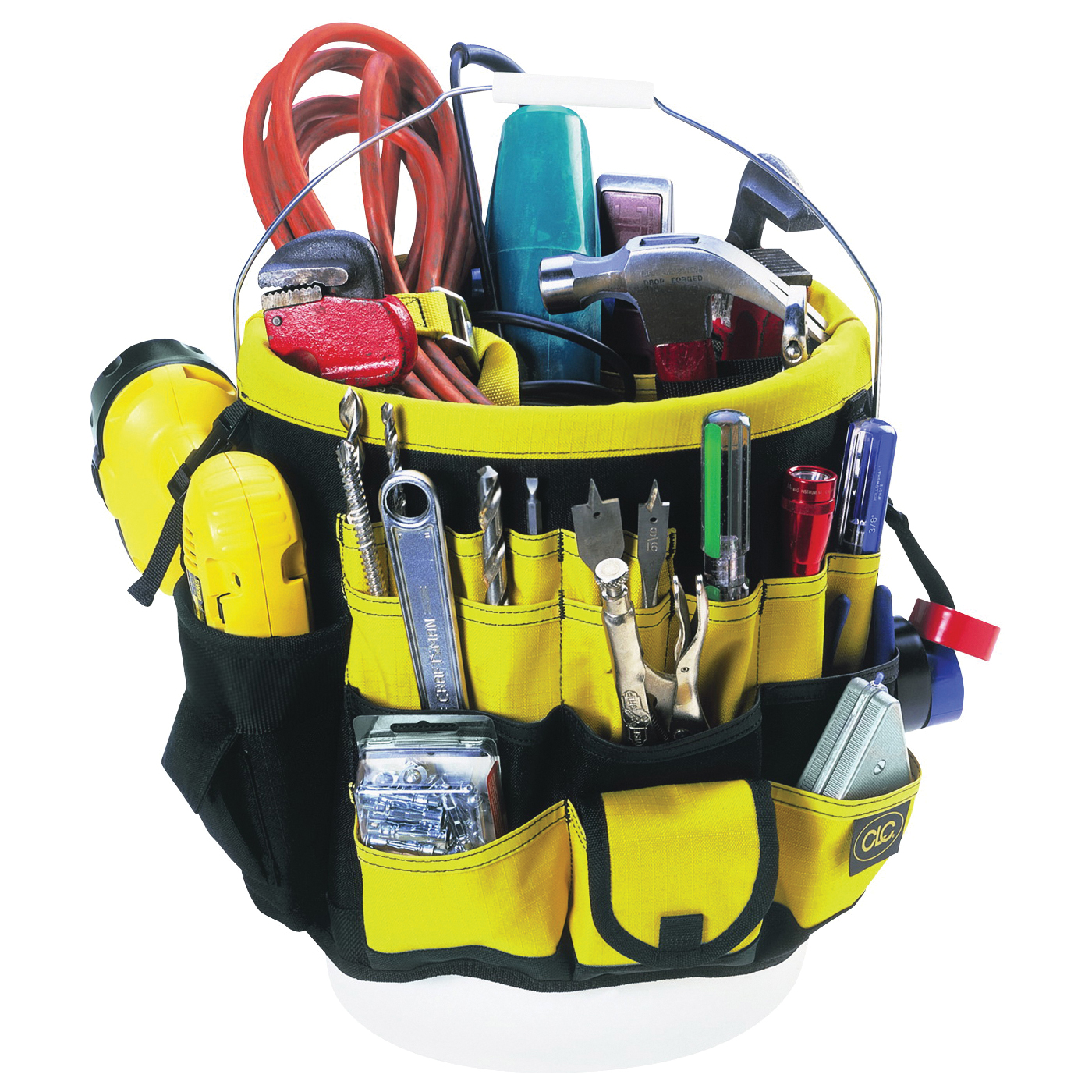 TOOL WORKS 4122 Bucket Tool Organizer, 61-Compartment, Fabric, Black/Yellow