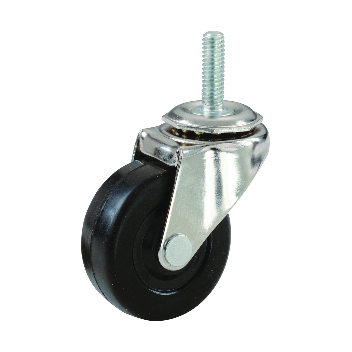 9344 Medium-Duty Threaded Stem Caster, 2 in Dia Wheel, Rubber Wheel, Black, 80 lb