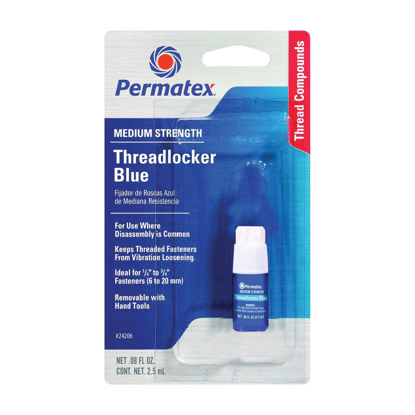24206 Threadlocker, 2.5 mL Bottle, Liquid, Blue