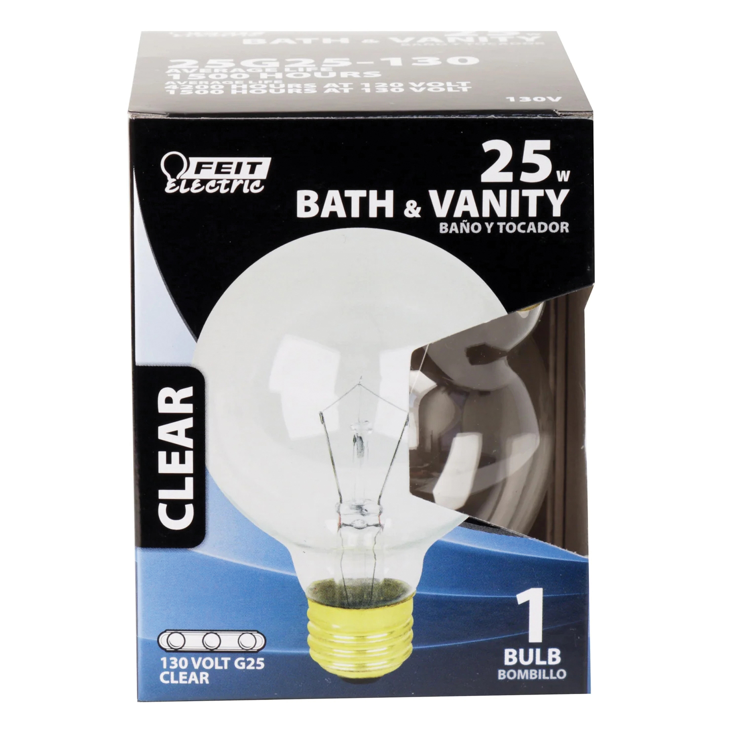 Feit Electric 25G25/RP Incandescent Lamp, 25 W, G25 Lamp, Medium E26 Lamp Base, 1500 hr Average Life