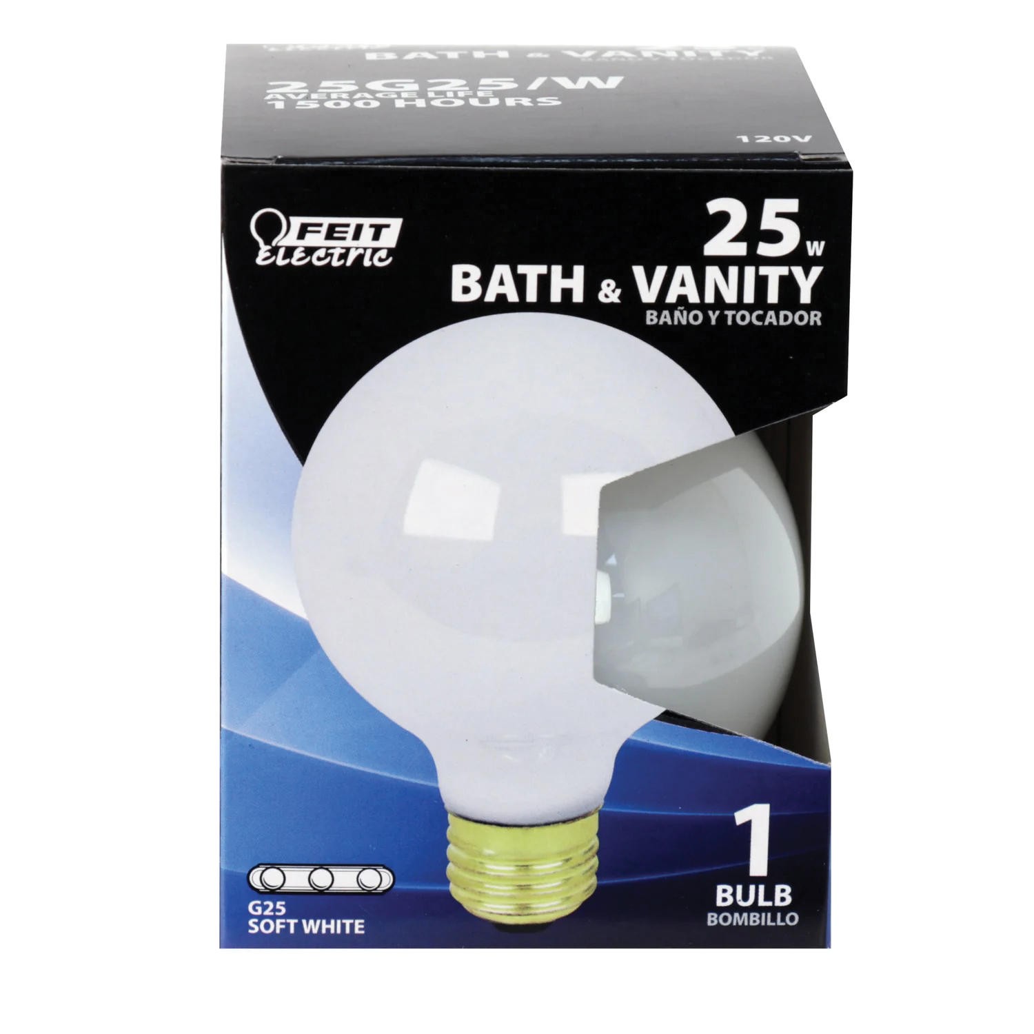 Feit Electric 25G25/W/RP Incandescent Lamp, 25 W, G25 Lamp, Medium E26 Lamp Base, 2850 K Color Temp