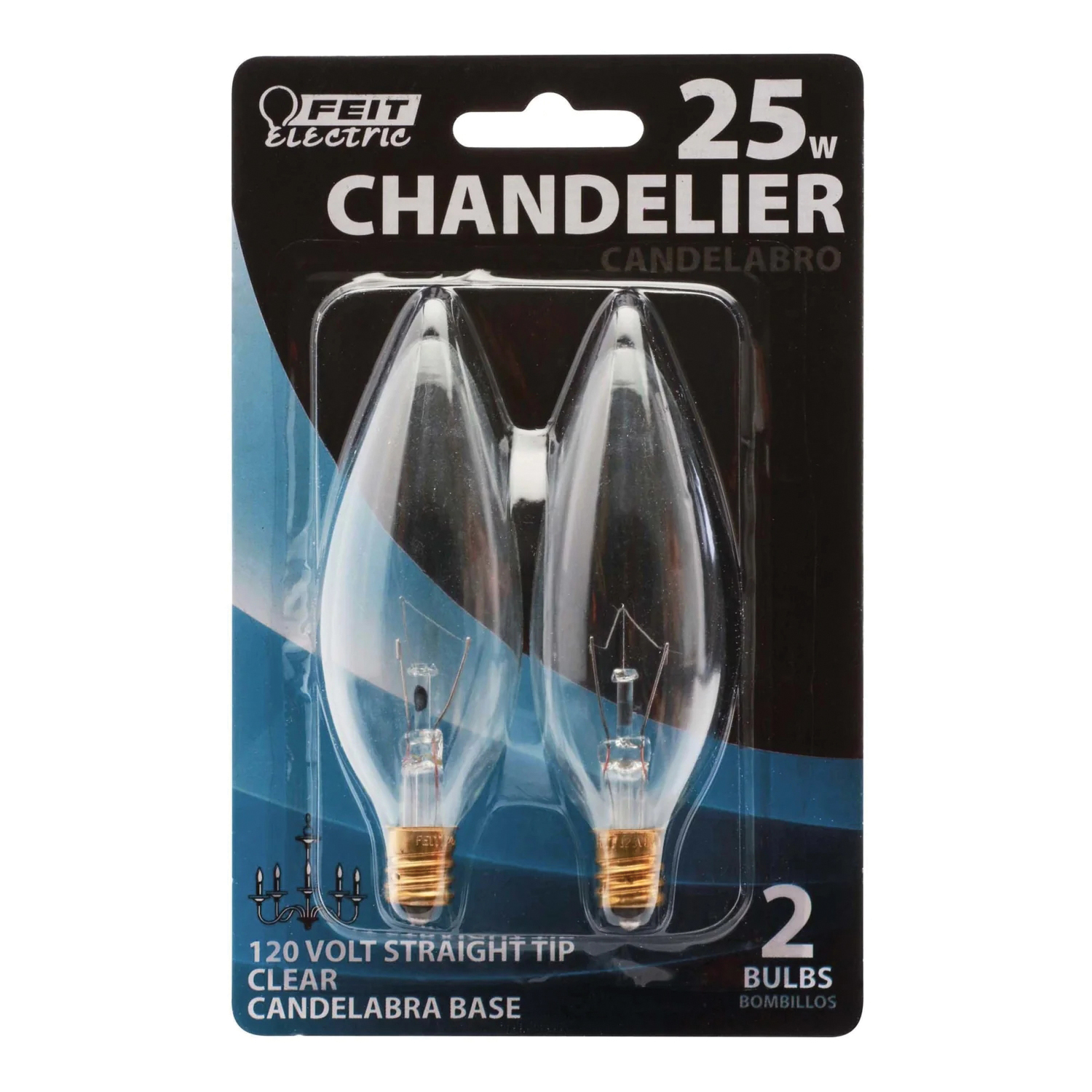 Feit Electric BP25CTC Incandescent Lamp, Clear Lamp, 1.18 in D x 3.5 in H Dimensions, 25 W, B10 Lamp, 220 Lumens