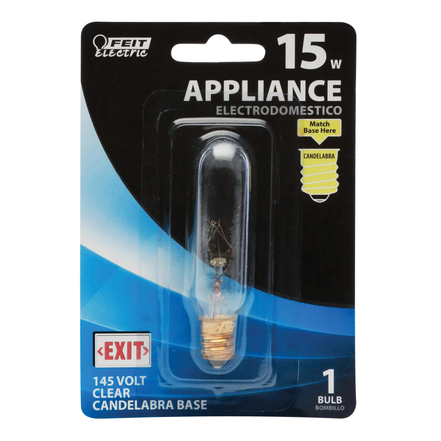 Feit Electric BP15T6-145 Incandescent Lamp, Clear Lamp, 0.75 in D x 2.87 in H Dimensions, 15 W, T6 Lamp, 85 Lumens