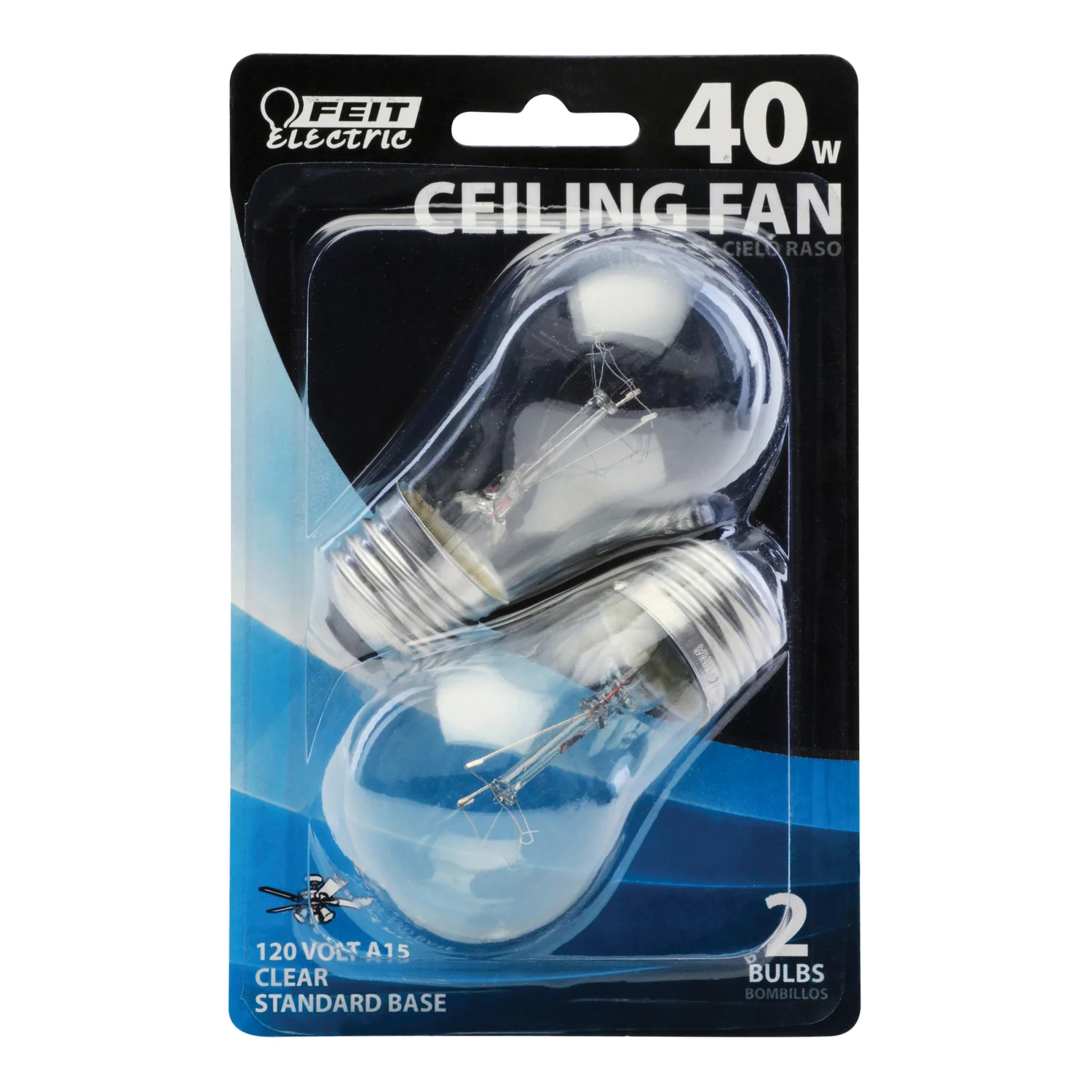 Feit Electric BP40A15/CL/CF Incandescent Lamp, Clear Lamp, 1.87 in D x 3.5 in H Dimensions, 40 W, A15 Lamp, 280 Lumens