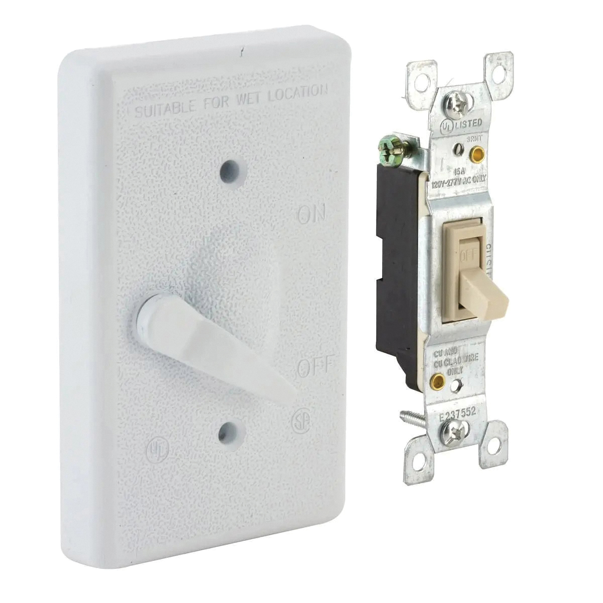 5121-1 Toggle Cover, 4-39/64 in L, 2-53/64 in W, 1-Gang, Aluminum, White, Powder-Coated