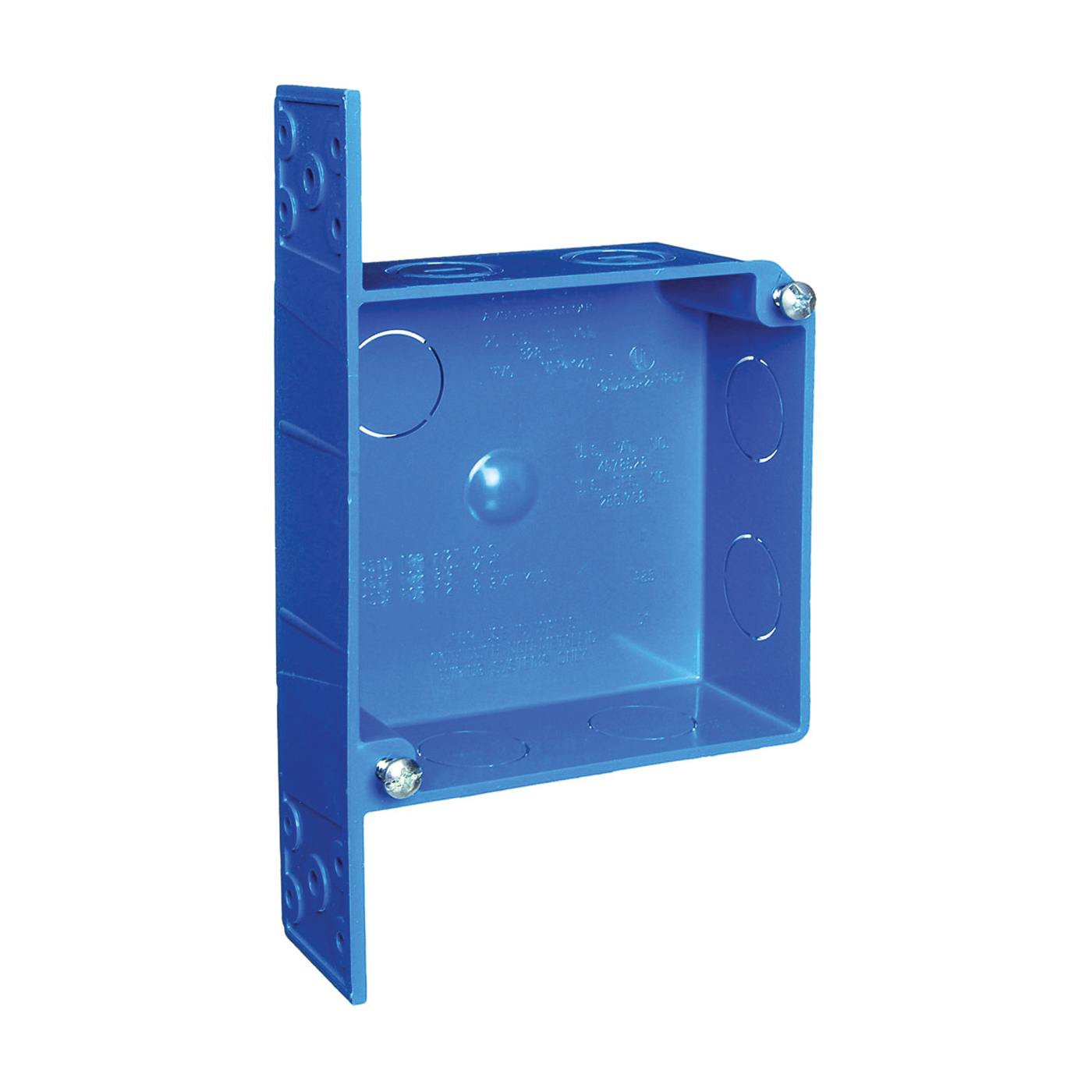 A521DE Outlet Box, 2-Gang, 7-Knockout, 1/2, 3/4 in Knockout, PVC, Blue, Bracket Mounting