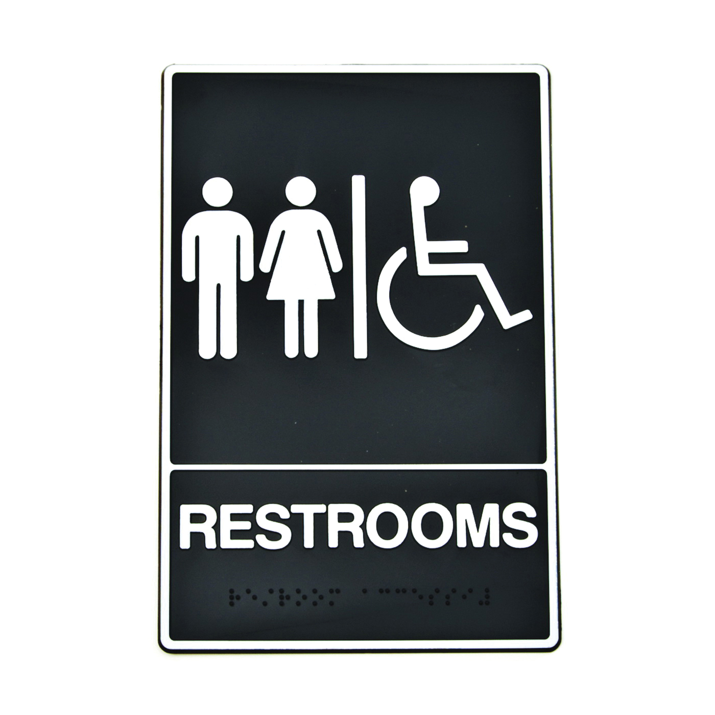 Hy-Ko DB-5 Graphic Sign, Rectangular, REST ROOM, White Legend, Black Background, Plastic, 6 in W x 9 in H Dimensions