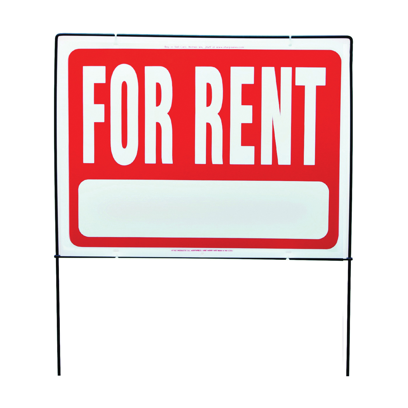 RSF-603 Real Estate Sign, Rectangular, FOR RENT, White Legend, Red Background, Plastic