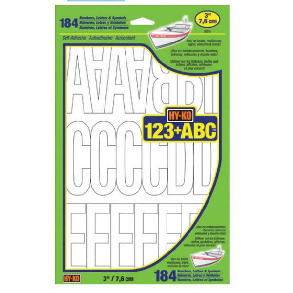 30015 Die-Cut Number and Letter Set, 3 in H Character, White Character, White Background, Vinyl
