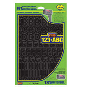 30033 Die-Cut Number and Letter Set, 1 in H Character, Black Character, Black Background, Vinyl