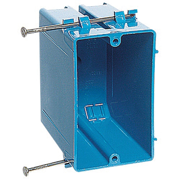 B122A-UPC Outlet Box, 1 -Gang, PVC, Blue, Nail Mounting