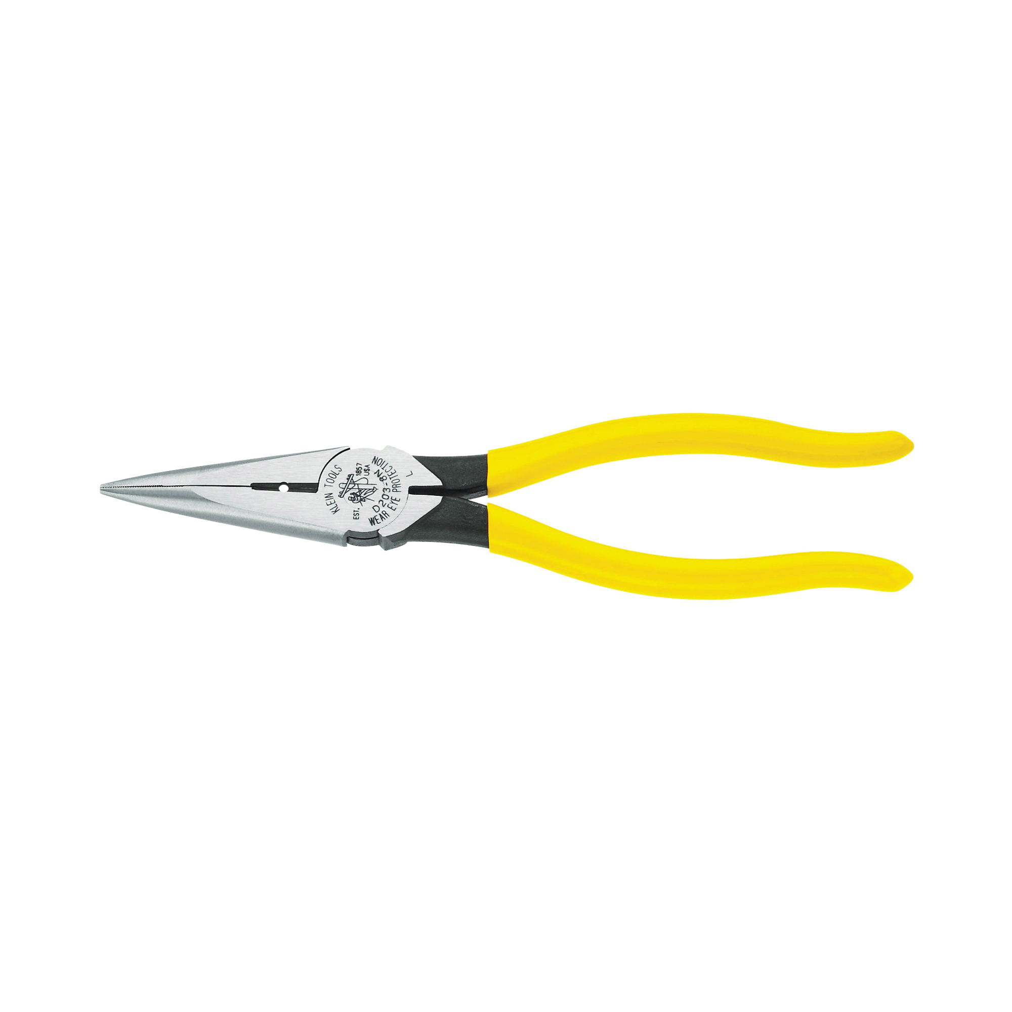 D203-8N Nose Plier, 8-7/16 in OAL, 12 AWG Cutting Capacity, 1-1/4 in Jaw Opening, Yellow Handle, 1 in W Jaw