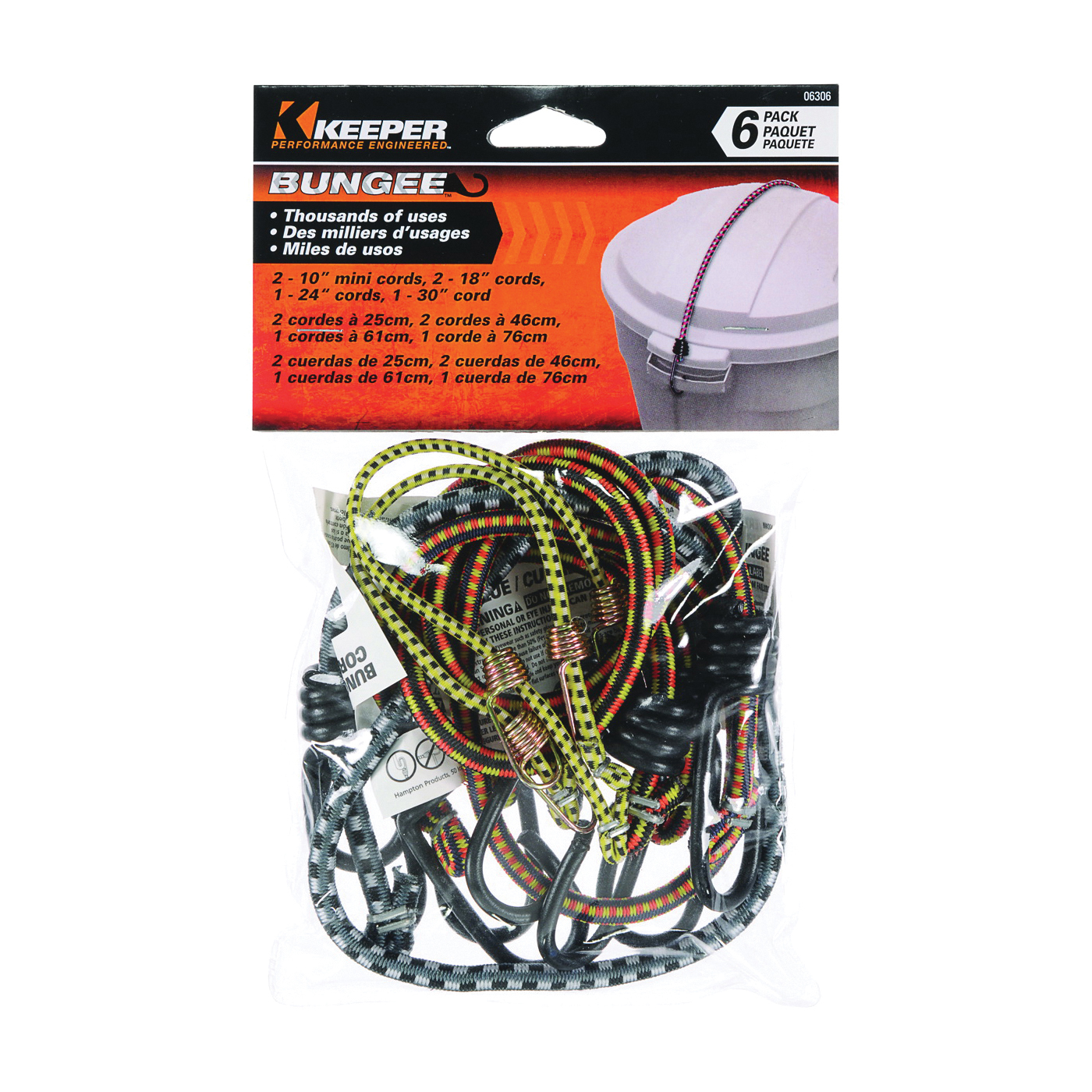 Keeper 06306 Bungee Cord, Rubber, Hook End - 1