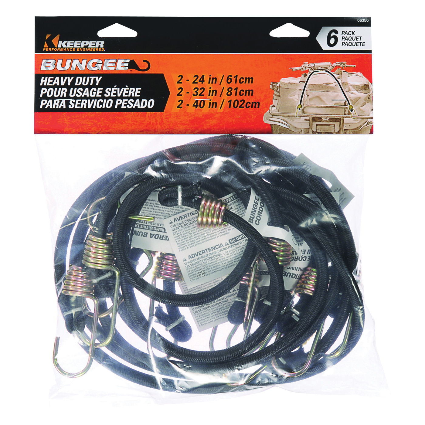 Keeper 06356 Bungee Cord, Rubber, Hook End - 1