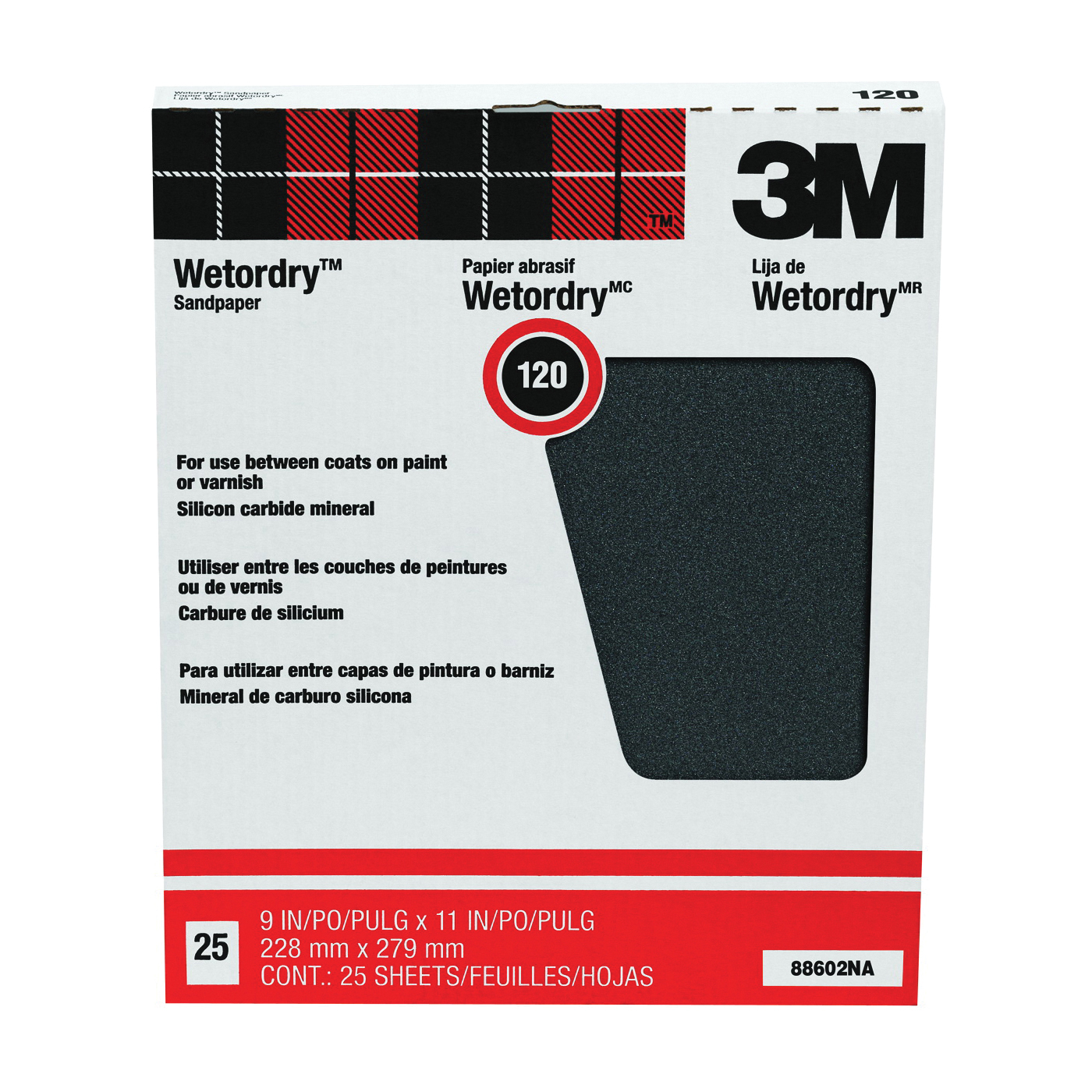 88602 Sandpaper, 11 in L, 9 in W, 120 Grit, Fine, Silicone Carbide Abrasive