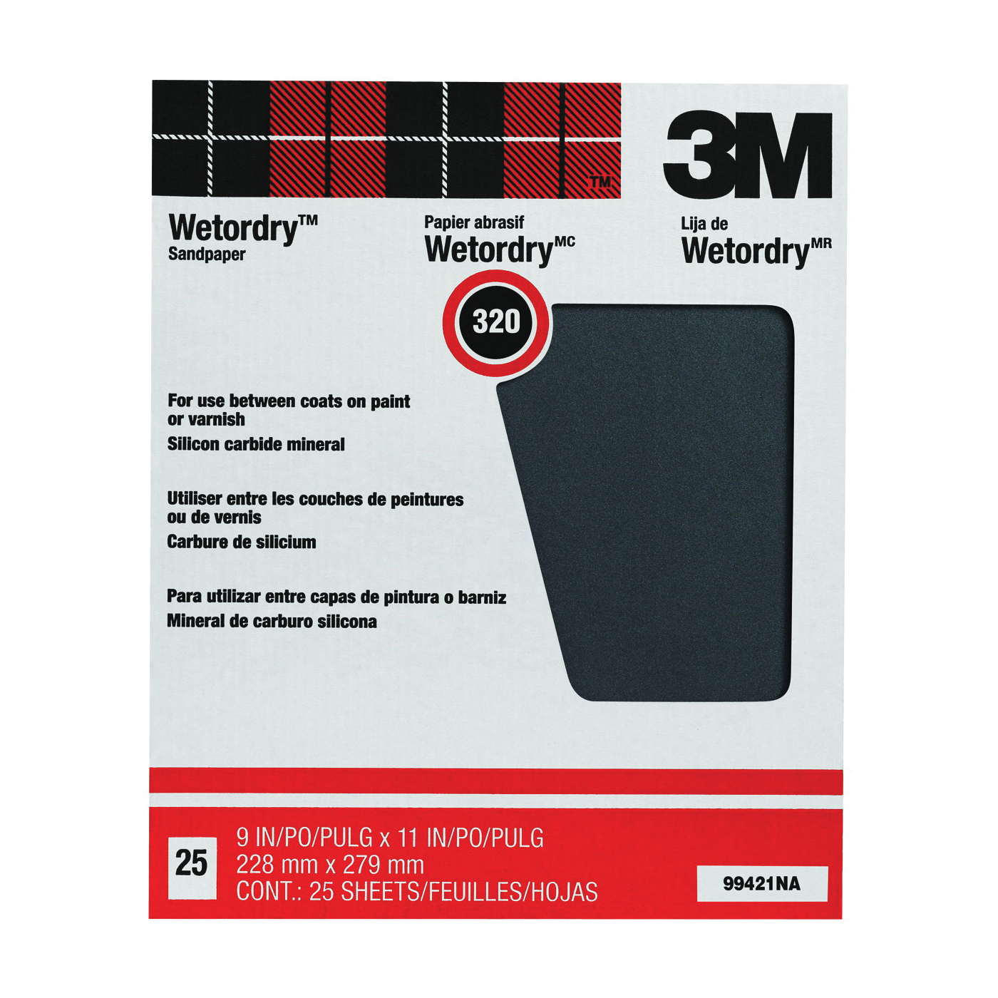 99421 Sandpaper, 11 in L, 9 in W, 320 Grit, Extra Fine, Silicone Carbide Abrasive