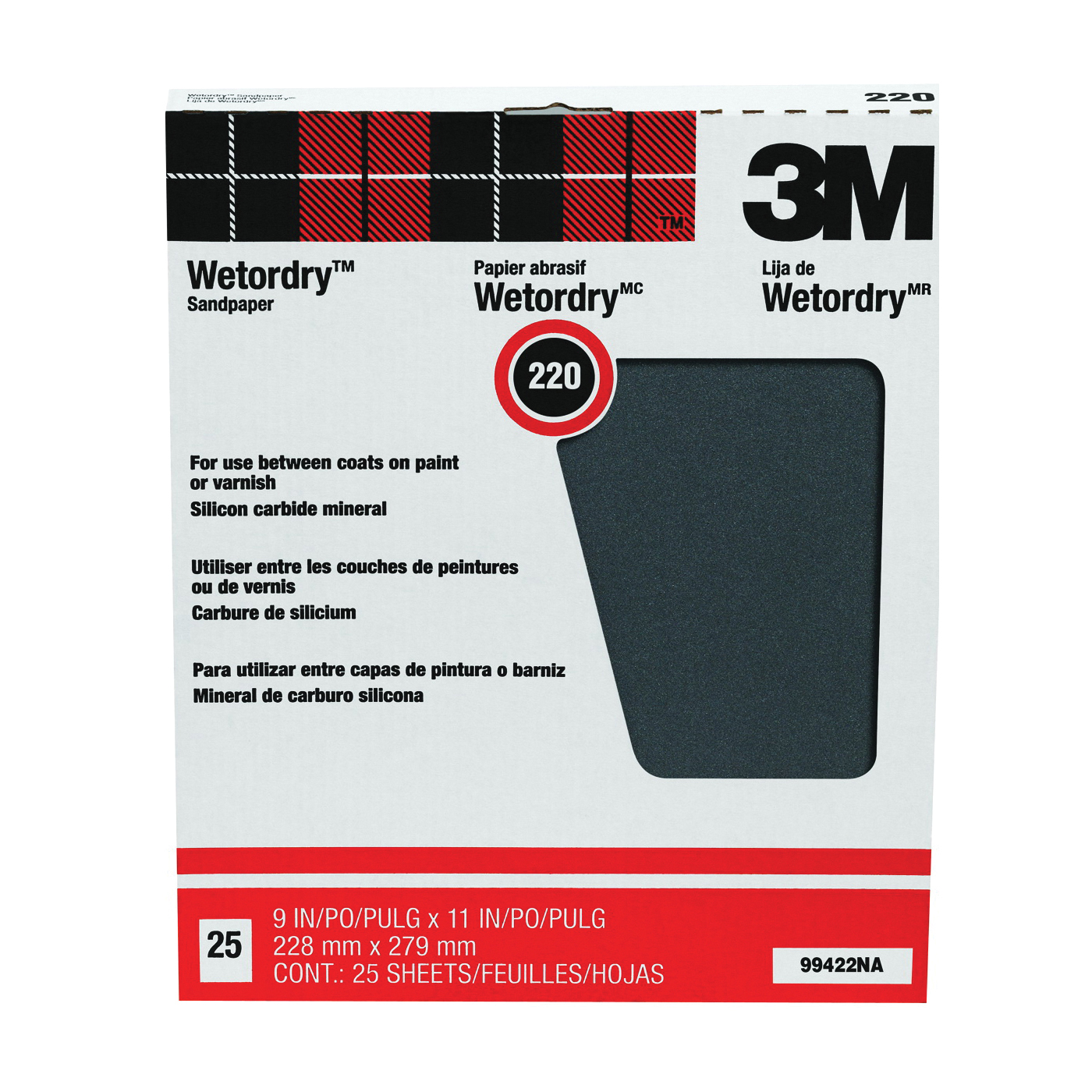 99422 Sandpaper, 11 in L, 9 in W, 220 Grit, Very Fine, Silicone Carbide Abrasive