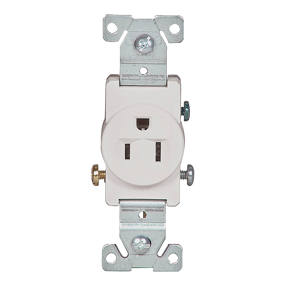 817W-BOX Single Receptacle, 2-Pole, 125 V, 15 A, Side Wiring, NEMA: NEMA 5-15R, White