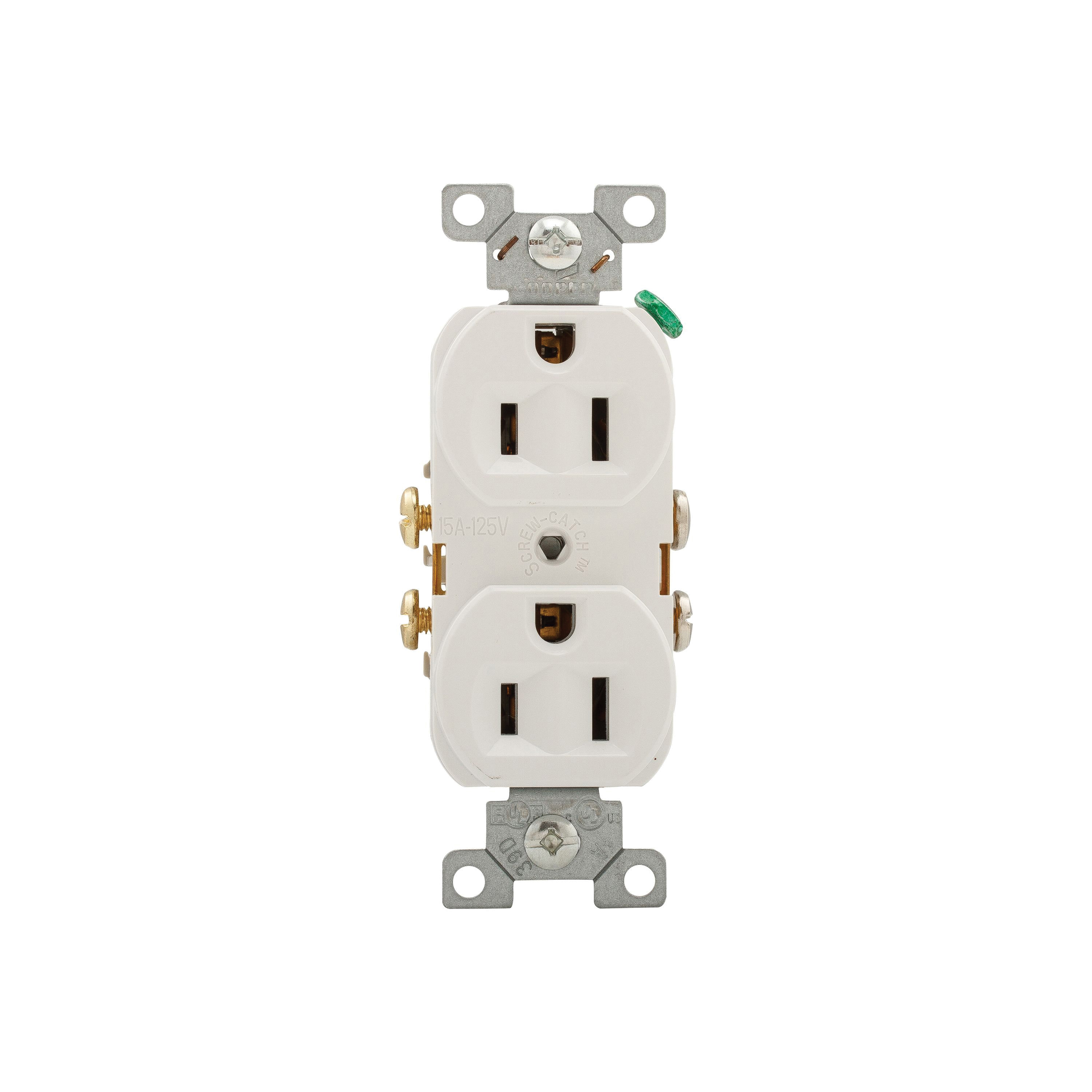 827W-BOX Duplex Receptacle, 2-Pole, 15 A, 125 V, Side Wiring, NEMA: NEMA 5-15R, White