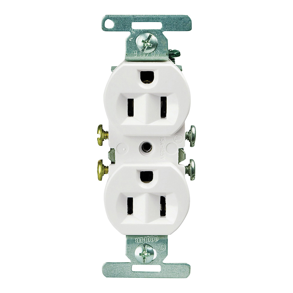 Cooper Wiring 5270W-BU Duplex Receptacle, 2 -Pole, 15 A, 125 V, Side Wiring, NEMA: 5-15R, White
