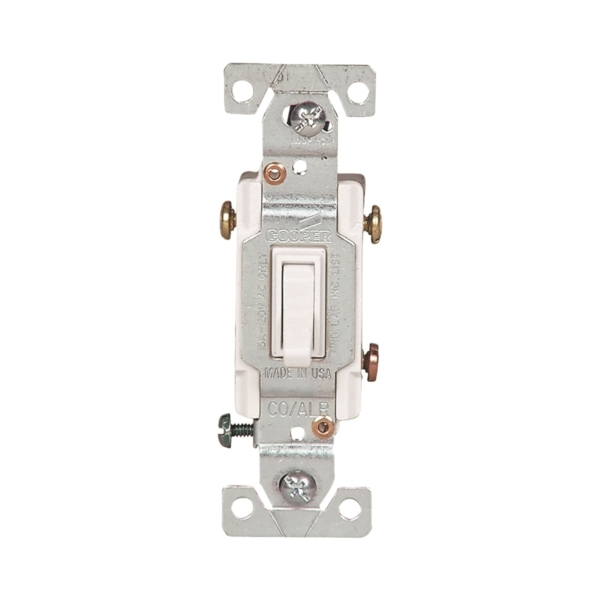 Wiring Devices 5223-7W-BU Toggle Switch, 1-Pole, 15 A, 120 V, Screw Terminal, White