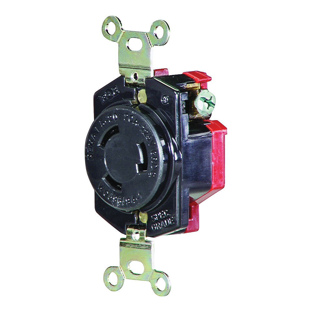 L520R Single Receptacle, 2-Pole, 125 V, 20 A, Back Wiring, NEMA: NEMA L5-20, Black